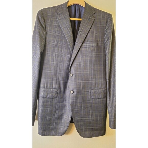 SARTORIA PARTENOPEA NAPOLI Men's 54L Sport Coat Blazer Wool Navy Check Business - Picture 5 of 16